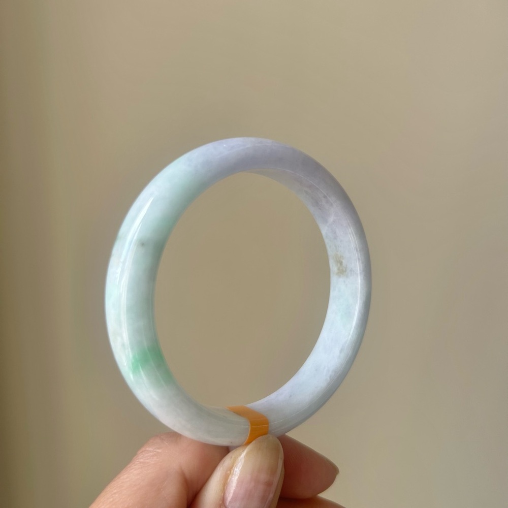 Certified Type A tri color spicy Green and White Jadeite Bangle size 54.5